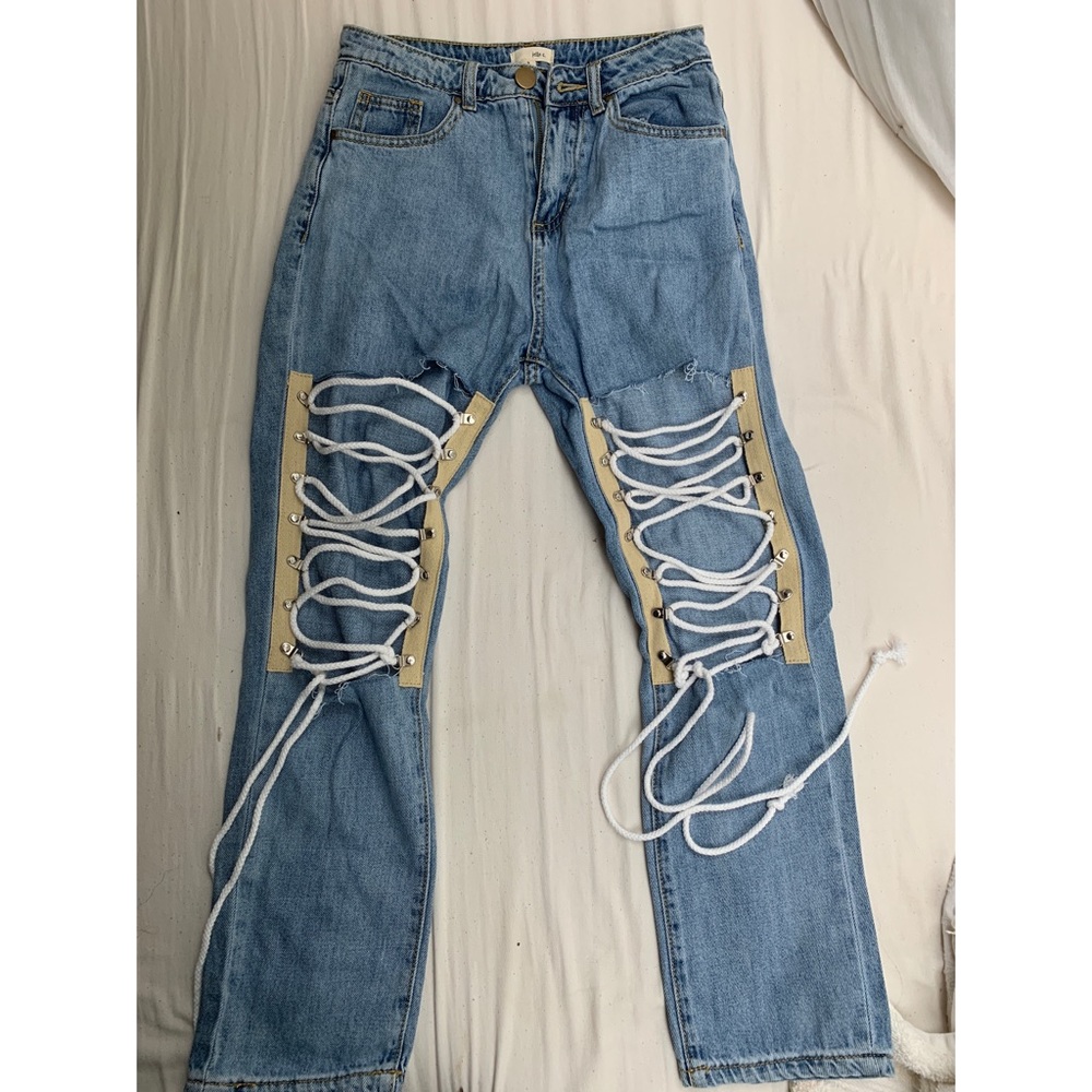 lace up jeans